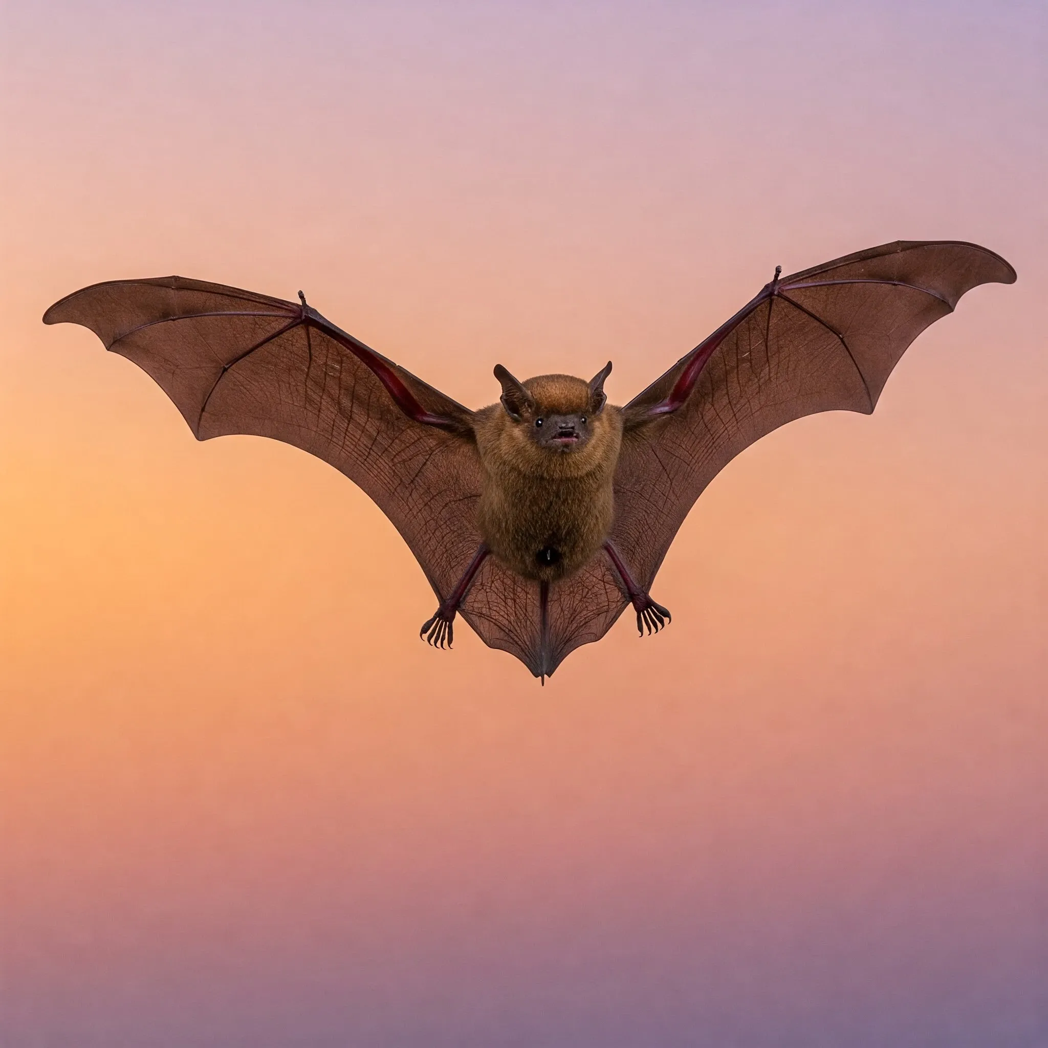 Murciélago en vuelo al atardecer