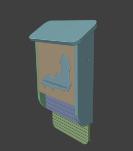 This is a 3D model of the bat box in Blender.
